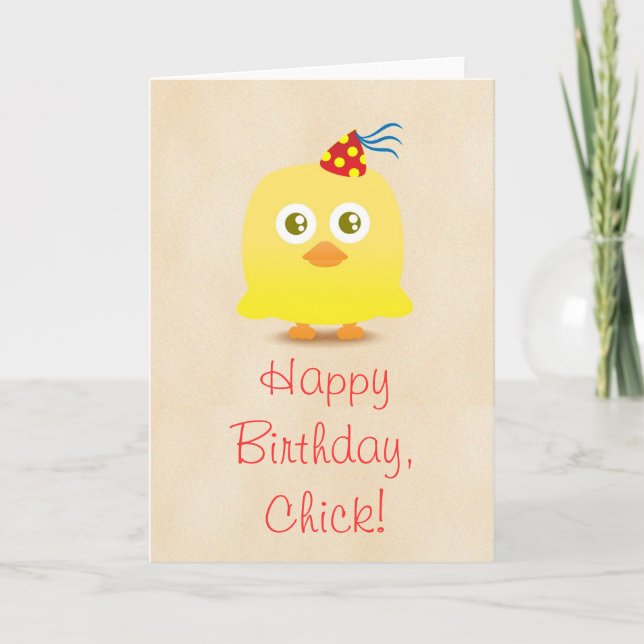 Cute chicken with party hat happy birthday card (Front)
