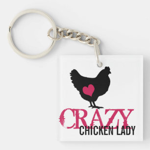 Cute Chicken with Pink Heart Keychain