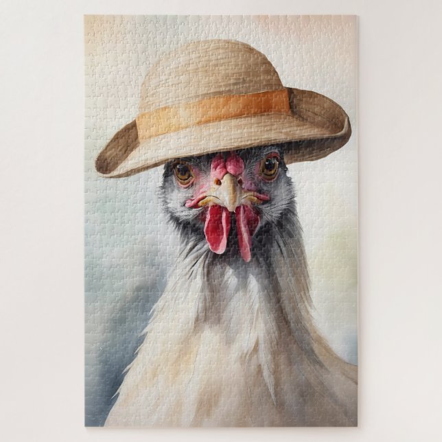 Cute Chicken With Sun Hat Jigsaw Puzzle (Vertical)