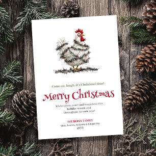 Cute Chickens Funny Watercolor Christmas Greeting Holiday Card