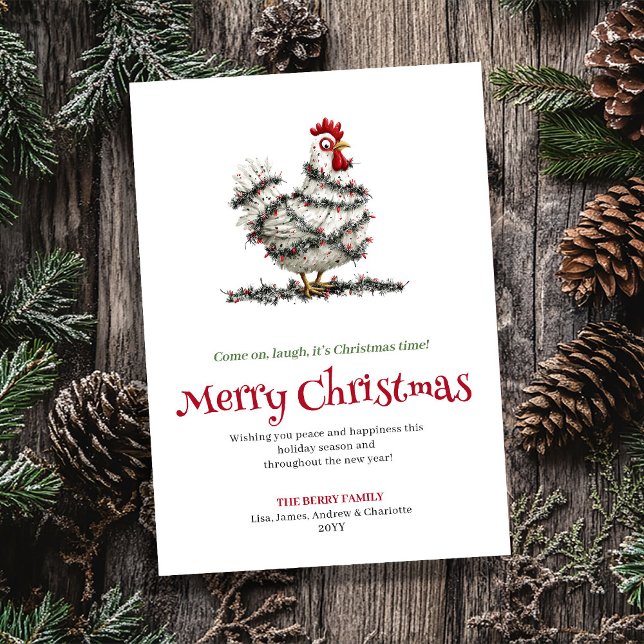 Cute Chickens Funny Watercolor Christmas Greeting Holiday Card (Cute Chickens Funny Watercolor Christmas Greeting)