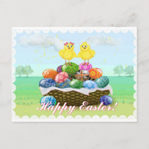 Cute Chickens Happy Easter Holiday Postcard