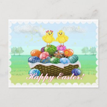 Cute Chickens Happy Easter Holiday Postcard by Ink_Ribbon at Zazzle