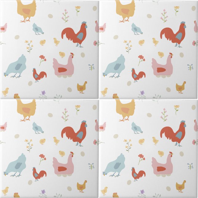 Cute Chickens Hens and Baby Chicks Kitchen Ceramic Tile (Cute Chickens Hens and Baby Chicks Kitchen Ceramic Tile)