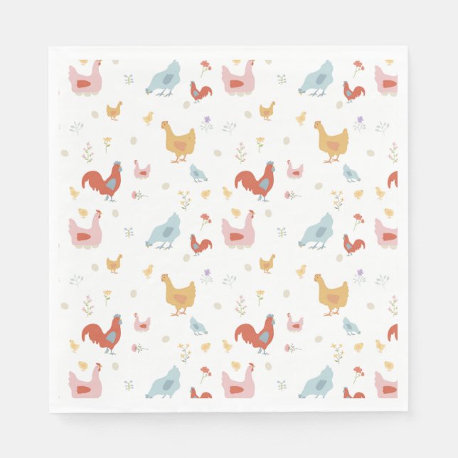 Cute Chickens Hens and Baby Chicks Napkins (Front)