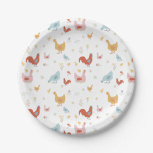 Cute Chickens Hens and Baby Chicks Paper Plates