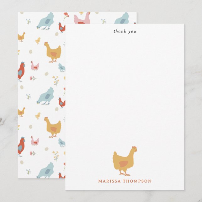 Cute Chickens Hens and Baby Chicks Thank You Card (Front/Back)