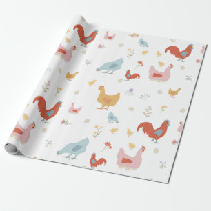 Cute Chickens Hens and Baby Chicks Wrapping Paper