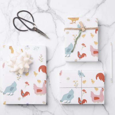 Cute Chickens Hens and Baby Chicks Wrapping Paper Sheets