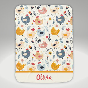 Cute Chickens in the Farm Personalized Baby Blanket