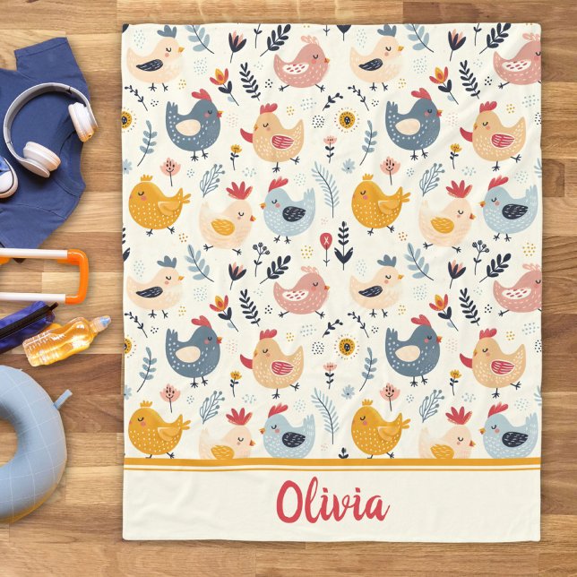 Cute Chickens in the Farm Personalized Fleece Blanket (Creator Uploaded)