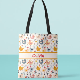 Cute Chickens in the Farm Personalized Tote Bag