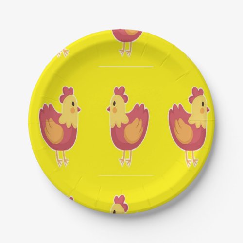 Cute chickens on yellow paper plates