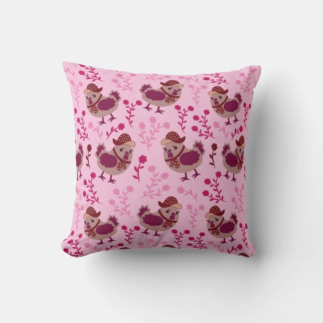 Cute Chickens Throw Pillow (Front)
