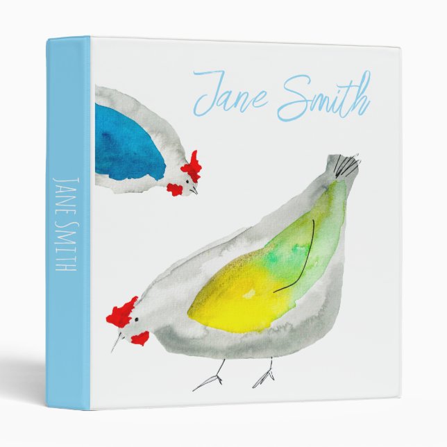 Cute chickens watercolor 3 ring binder (Front/Spine)