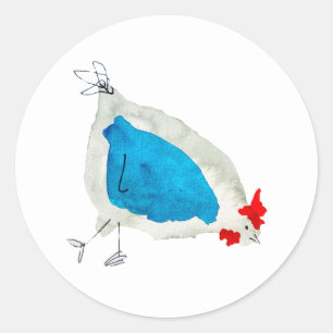 Cute chickens watercolor art classic round sticker