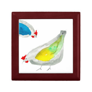 Cute chickens watercolor art gift box