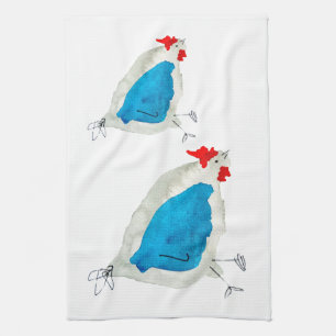 Cute chickens watercolor art kitchen towel