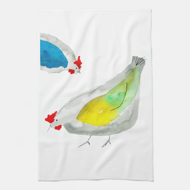 Cute chickens watercolor art kitchen towel (Vertical)