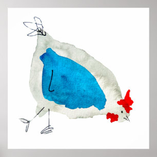 Cute chickens watercolor art poster