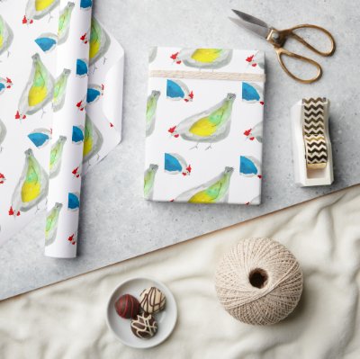 Cute chickens watercolor art wrapping paper