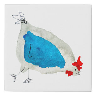 Cute chickens watercolor faux canvas print
