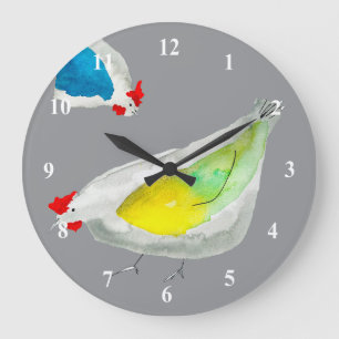 Cute chickens watercolor large clock