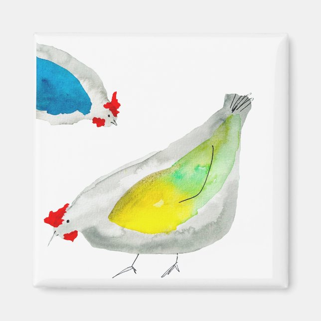 Cute chickens watercolor magnet (Front)