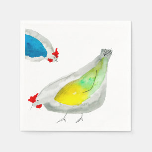 Cute chickens watercolor napkins