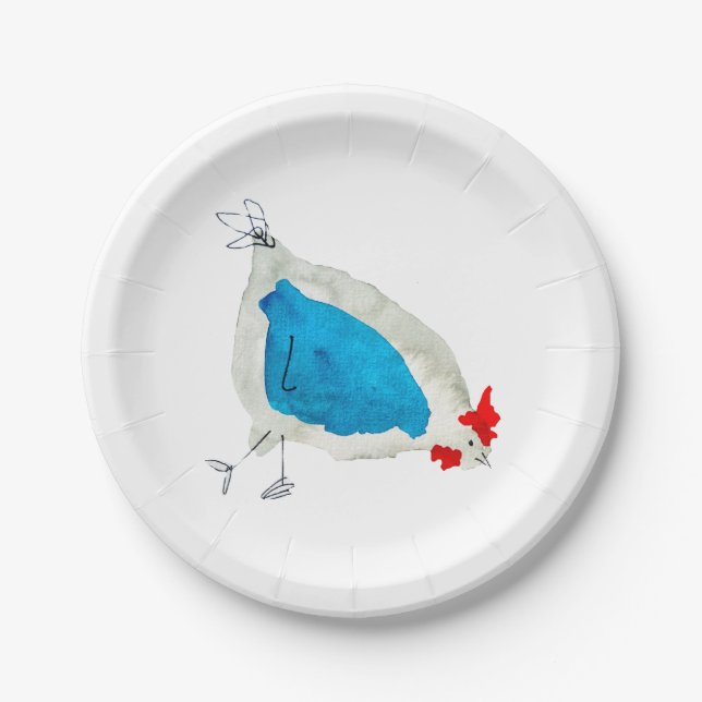 Cute chickens watercolor paper plates (Front)