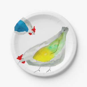 Cute chickens watercolor paper plates