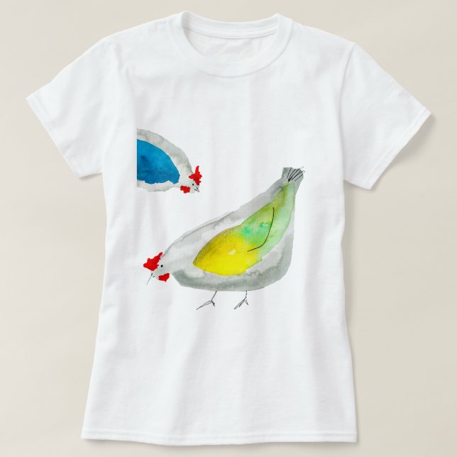 Cute chickens watercolor T-Shirt (Design Front)