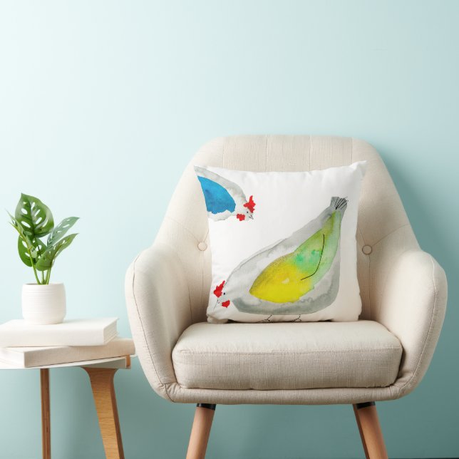 Cute chickens watercolor throw pillow (Chair)
