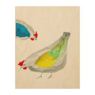 Cute chickens watercolor wood wall art
