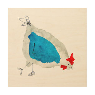 Cute chickens watercolor wood wall art