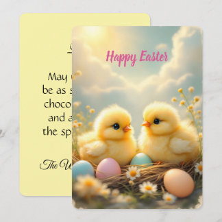 Cute chicks and colorful Easter eggs, vintage Holiday Card