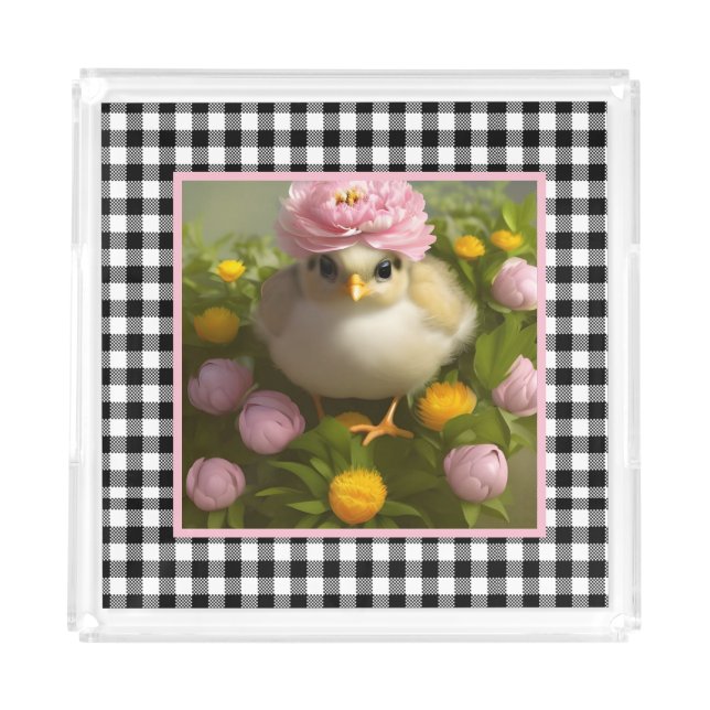 Cute Chicks and Flowers Easter  Acrylic Tray (Front)