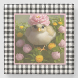Cute Chicks and Flowers Easter  Stone Coaster