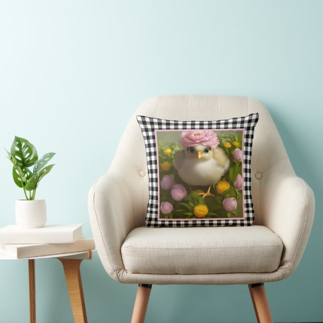 Cute Chicks and Flowers Easter Throw Pillow (Chair)