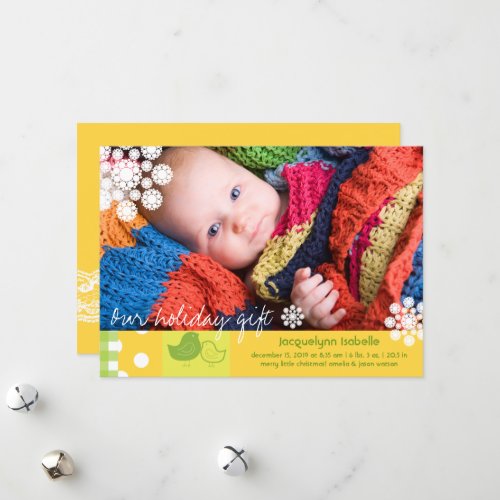 Cute Chicks And Whimsical Snowflakes Photo Birth Holiday Card