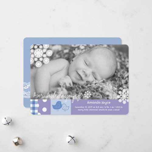 Cute Chicks And Whimsical Snowflakes Photo Birth Holiday Card