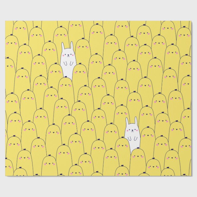 Cute Chicks Bunny Pattern Merry Easter Gift Wrapping Paper (Flat)
