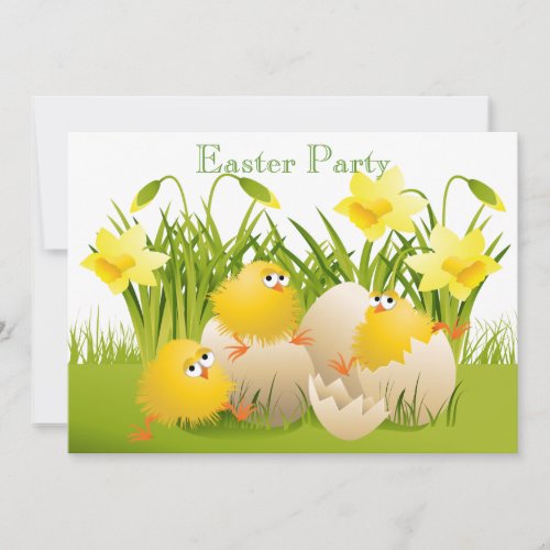 Cute Chicks Eggs  Daffodils Easter Party Invitation