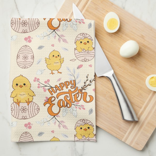 Cute Chicks & Eggs Spring Kitchen Towel (Quarter Fold)