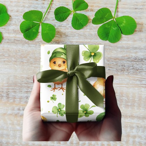 Cute Chicks Green Hat Shamrock St Patricks Day Wrapping Paper