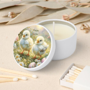 Cute chicks in a meadow with Easter eggs, vintage Mini Candle Favors