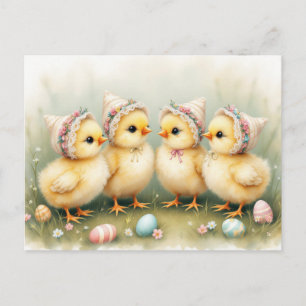 Cute Chicks in Easter Bonnets Postcard