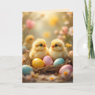 Cute chicks in Easter eggs, custom vintage Holiday Card