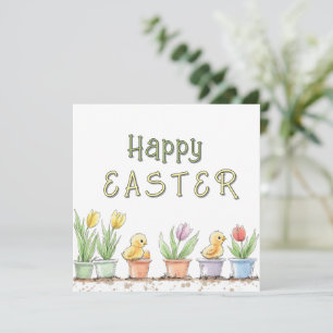 Cute Chicks Watercolour Happy Easter Holiday Card