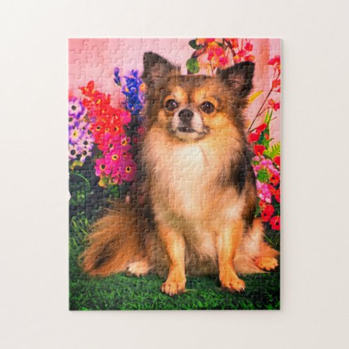 Cute Chihuahua Amid Spring Flowers Jigsaw Puzzle